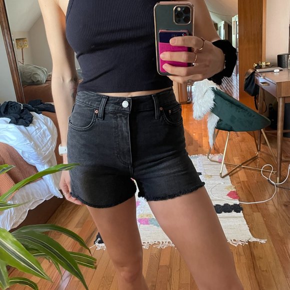 Aritzia Romy Slim Black Denim Shorts - Picture 1 of 8